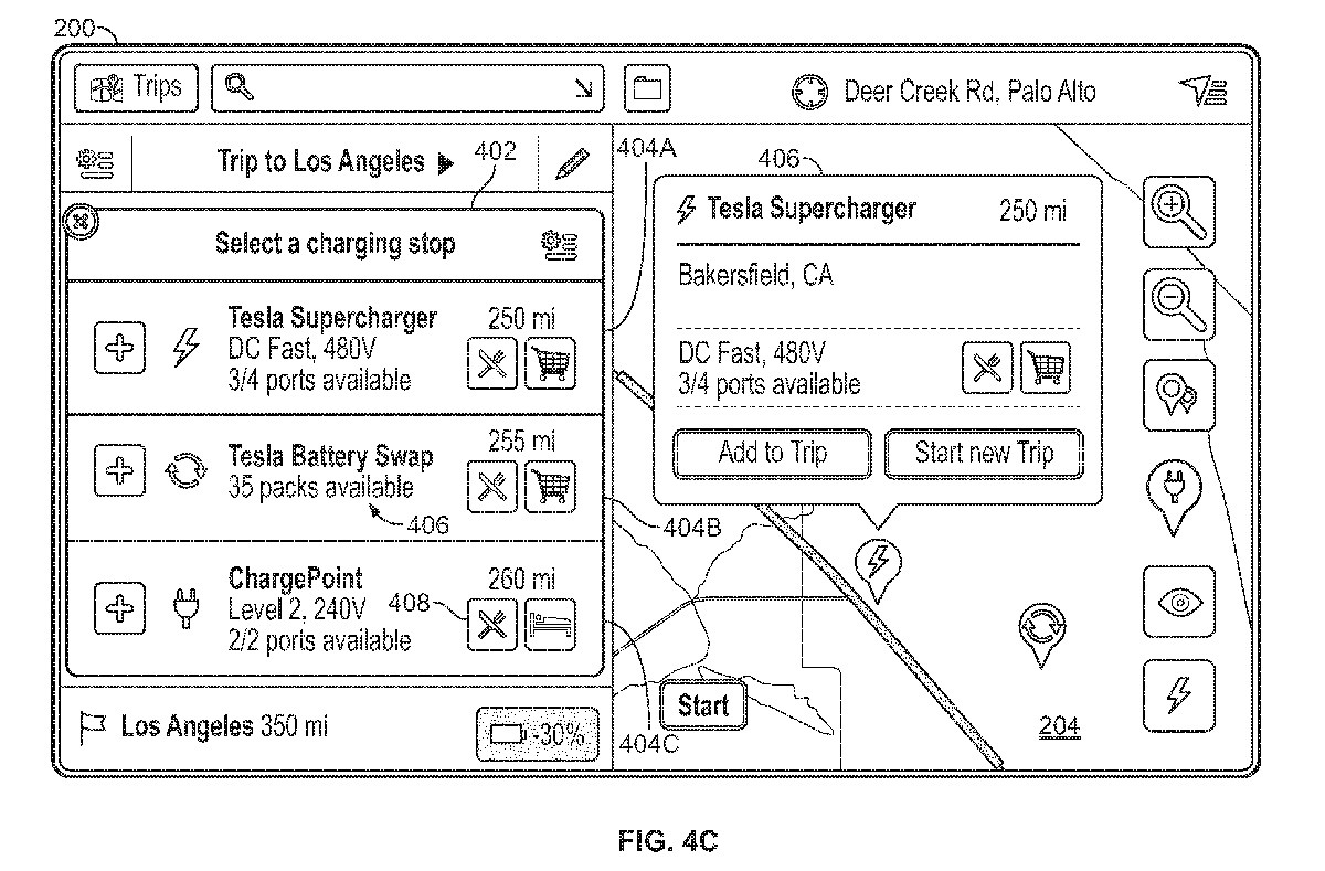 Wireframe aus dem Patent von Tesla: Ladestation hinzufügen.