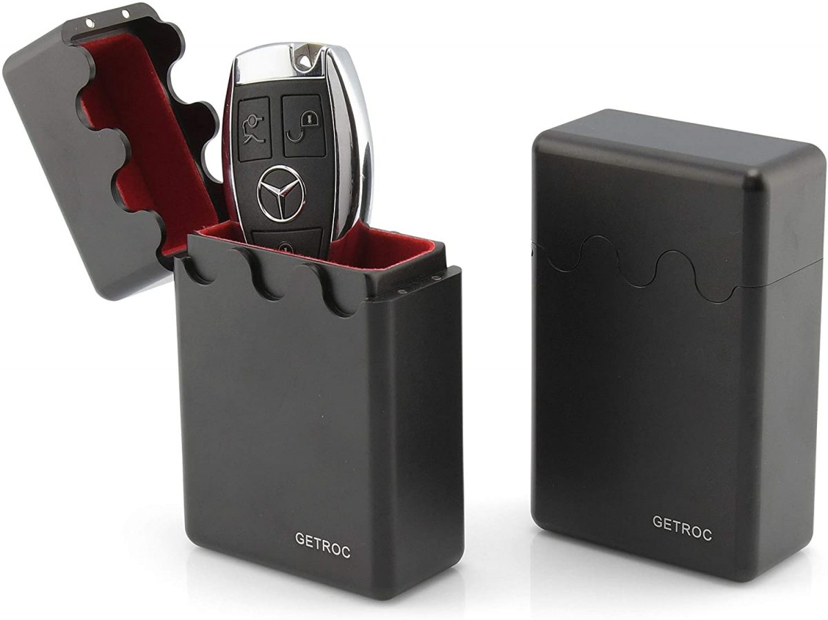 Keyless Go Autoschlüssel Schutzhülle mit Box für Handy Kreditkarte und Fernbedienungen Abschirmung Schwarz MONOJOY Keyless Go Schutz Autoschlüssel Box Large und 2 STK neueste Faraday Tasche